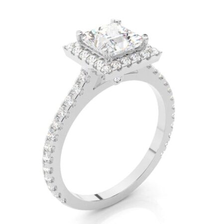 Bague de Fiançailles Halo – Diamant Princess & Zircone